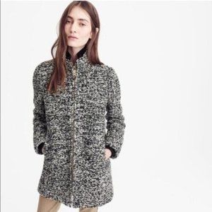 J. Crew Lodge Coat in Speckled Boucle Black and White Italian Wool Size 00